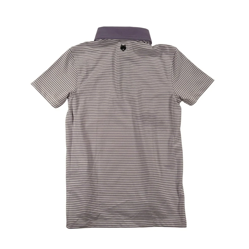 NWT Greyson Youth‎ Polo Shirt Boys Medium Purple Stripe Golf Performance Stretch